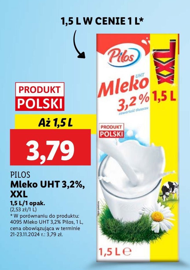 Mleko 3.2% Pilos promocja w Lidl