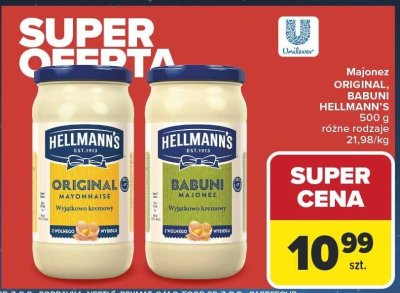 Majonez ORIGINAL, BABUNI HELLMANN'S UNILEVER 500 g różne rodzaje promocja w Carrefour