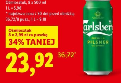 Piwo Carlsberg 8x500 ml promocja w Lidl