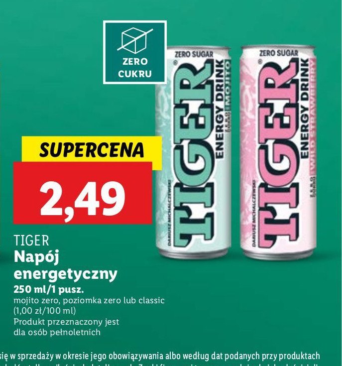 Napój zero wild strawberry Tiger energy drink promocja