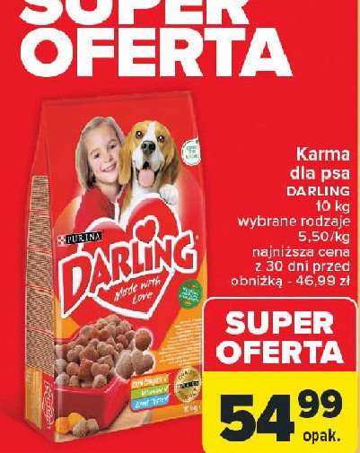 Karma dla psa kurczak-warzywa Purina darling promocja w Carrefour