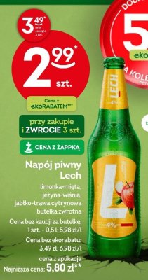 Piwo Lech napój piwny limonka-mięta, jeżyna-wiśnia, jabłko-trawa cytrynowa 0.5l promocja w Żabka
