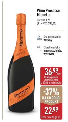 Wino Prosecco Mionetto 0,75l promocja w Aldi