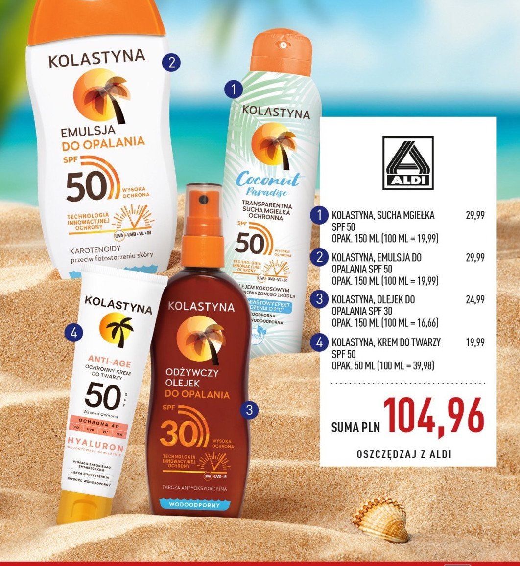 Olejek spf30 Kolastyna ekspert promocja w Aldi