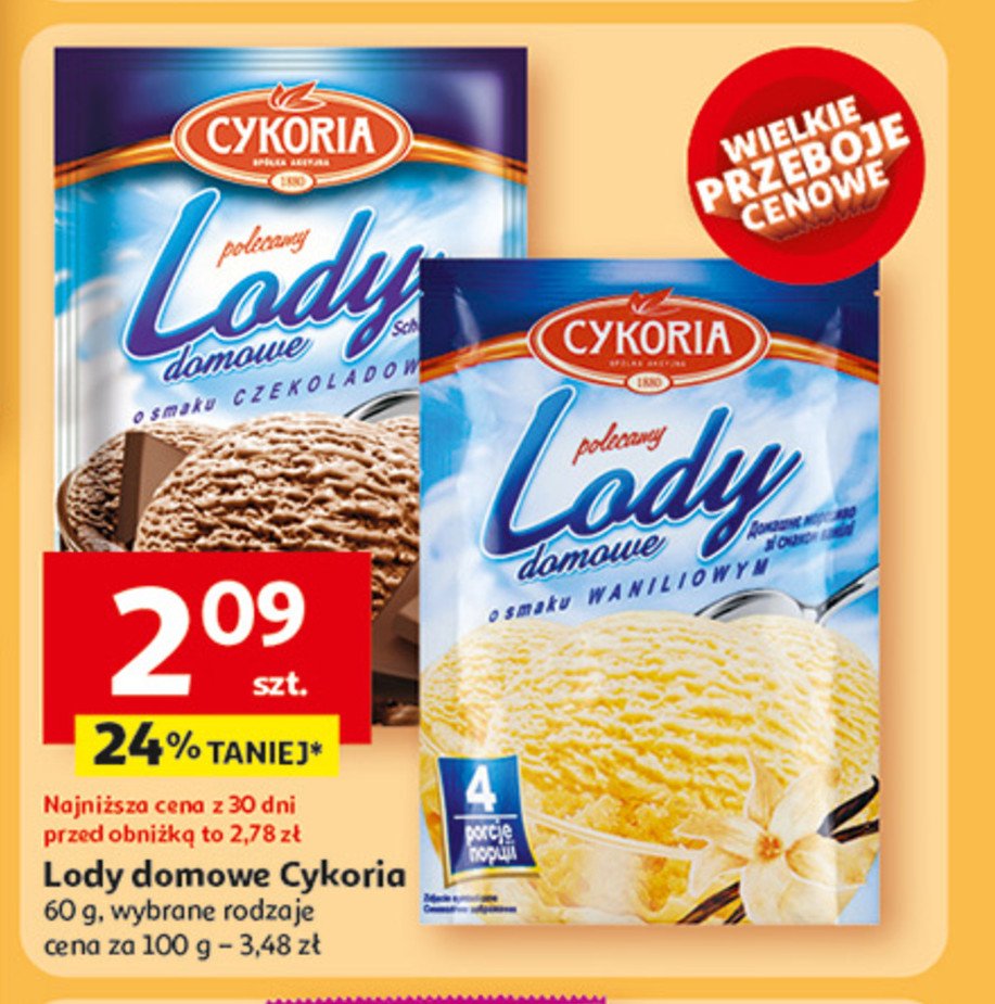 Lody czekoladowe Cykoria promocja w Auchan