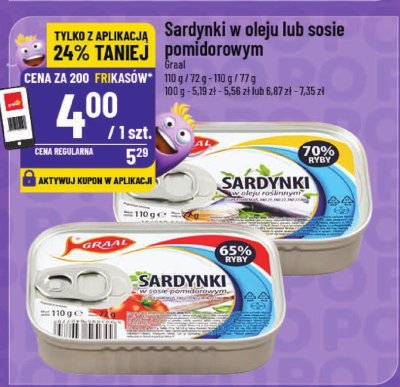 Sardynki w oleju lub sosie pomidorowym Graal promocja w POLOmarket