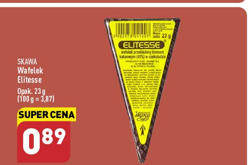 Wafelek elitesse z kremem kakaowym w czekoladzie Skawa promocja w Netto