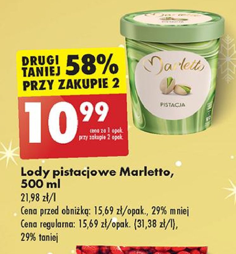 Lody pistacja Marletto promocja w Biedronka