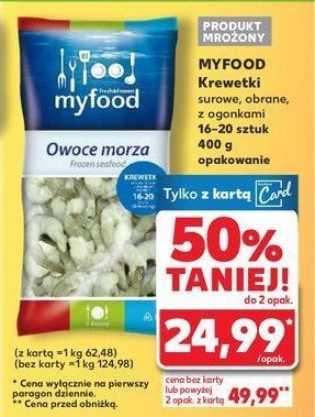 Krewetki surowe obrane 16/20 Myfood promocja w Kaufland