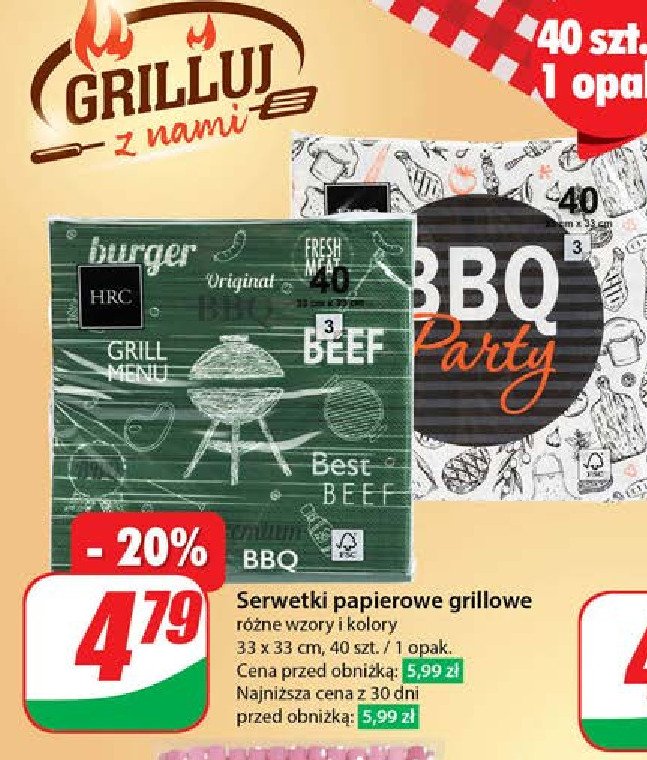 Serwetki papierowe grillowe 33 x 33 cm promocja w Dino
