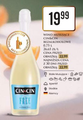 Wino musujące bezalkoholowe Cin&Cin promocja w Dino
