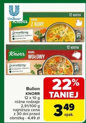 Bulion KNORR różne rodzaje z kury, wołowy promocja w Carrefour