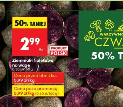 Ziemniaki fioletowe na wagę promocja w Biedronka