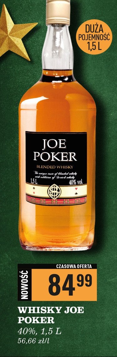 Whisky JOE POKER BLENDED WHISKY promocja w Biedronka