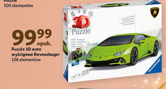 Puzzle 3d lamborghini huracan evo verde 108 elem. Ravensburger promocja w Auchan