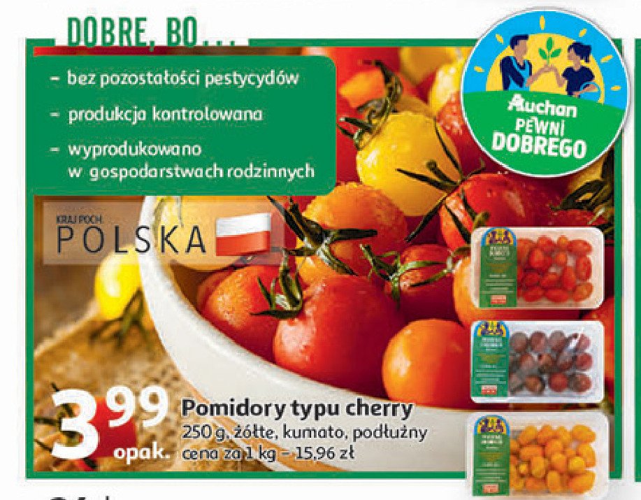 Pomidory cherry podłużne Auchan pewni dobrego promocja