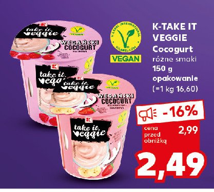 Cocogurt truskawkowo-bananowy K-take it veggie promocja w Kaufland