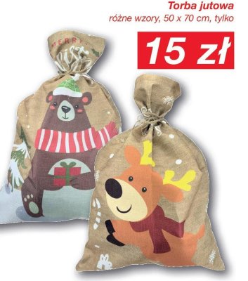 Torba jutowa różne wzory 50 x 70 cm promocja w KiK