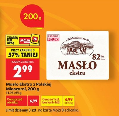 Masło Ekstra 82% z Polskiej Mleczarni promocja w Biedronka
