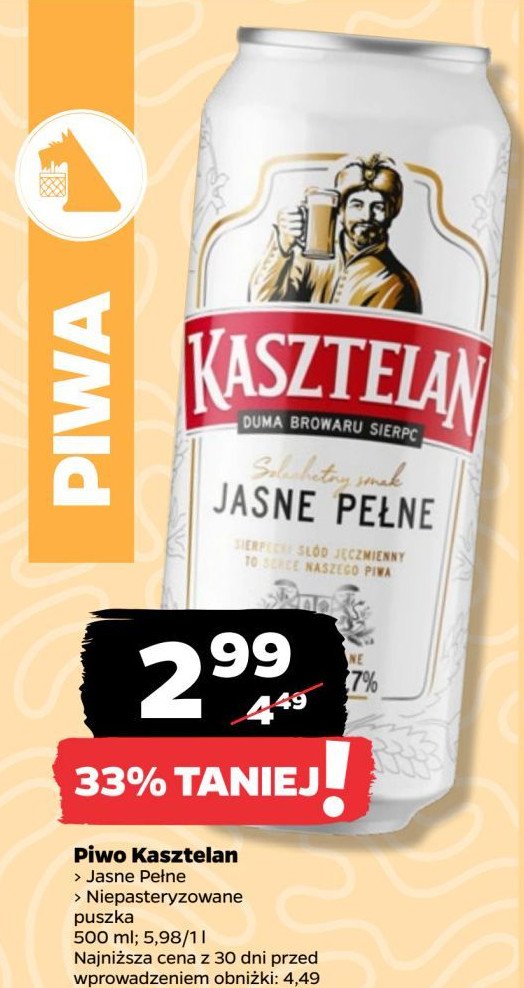 Piwo Kasztelan jasne pełne promocja w Netto