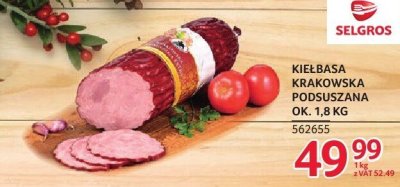 Kiełbasa krakowska podsuszana ZMB Białystok ok. 1,8kg promocja w Selgros