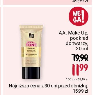 Podkład perfekcyjne dopasowanie idealne krycie 16h multi-hydration 107 dark beige Aa ideal tone promocja