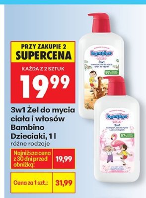 Żel do mycia ciała i włosów 3w1 Bambino Dzieciaki różne rodzaje promocja w Biedronka