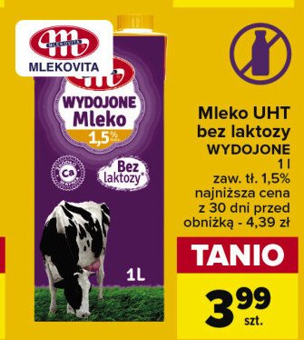 Mleko bez laktozy 1.5% Mlekovita wydojone promocja w Carrefour Market