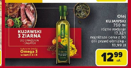 Olej z lnem oraz pestakami dyni Kujawski 3 ziarna Kujawski kruszwica promocja w Carrefour