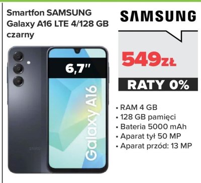 Smartfon Galaxy A16 LTE 4/128 GB czarny promocja w NEONET