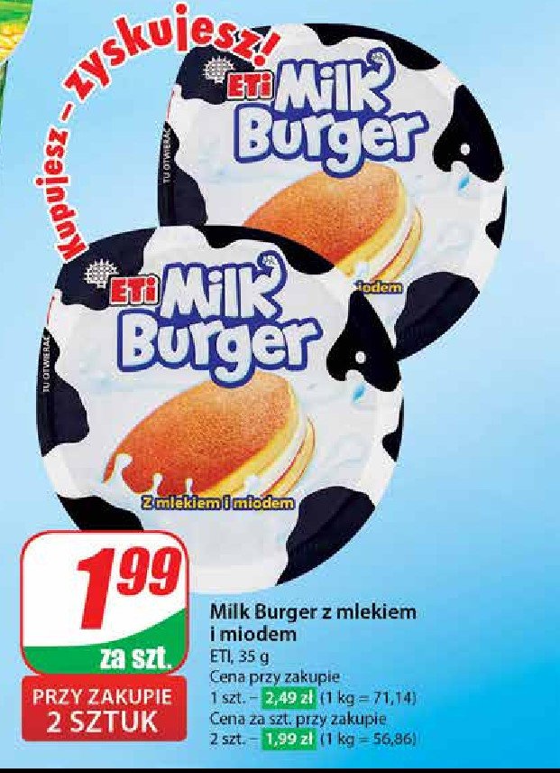 Baton z mlekiem i z miodem Eti milk burger promocja