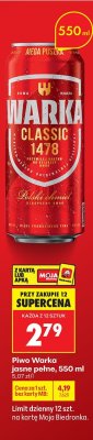 Piwo Warka jasne pełne, 550 ml promocja w Biedronka