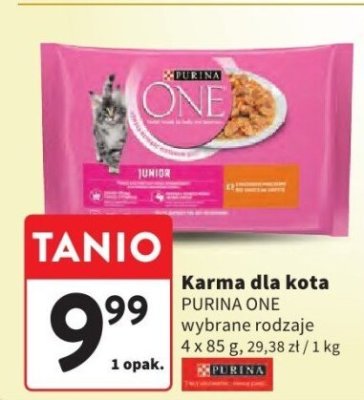 Karma dla kota PURINA ONE wybrane rodzaje 4 x 85 g promocja w Intermarche