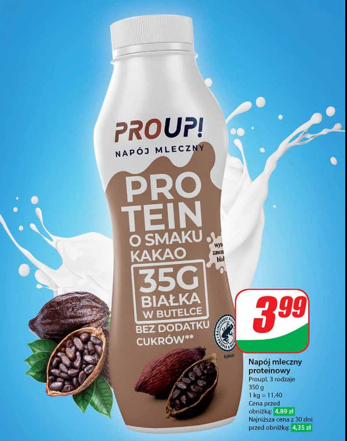 Napój mleczny proteinowy kakaowy Proup! promocja w Dino