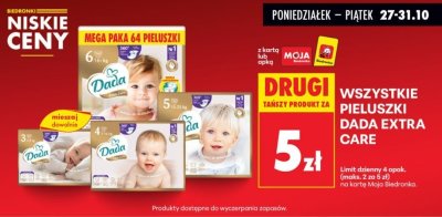 Wszystkie pieluszki Dada Extra Care DRUGIE ZA 5 ZŁ promocja w Biedronka