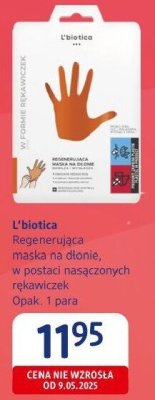 Maska na dłonie L'biotica Regenerująca, w postaci nasączonych rękawiczek promocja w Drogerie DM