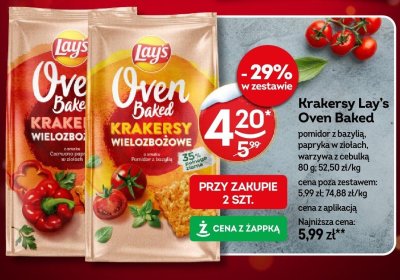 Krakersy Lay's Oven Baked pomidor z bazylią, papryka w ziołach, warzywa z cebulką promocja w Żabka