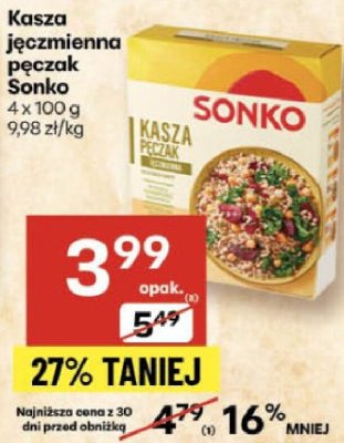 Kasza jęczmienna pęczak Sonko 4x100g promocja w Delikatesy Centrum