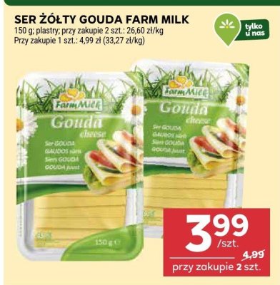 Ser żółty Gouda Farm Milk plastry promocja w Stokrotka