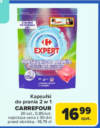 Kapsułki do tkanin białych i kolorowych CARREFOUR LAUNDRY CAPS 2W1 promocja w Carrefour Market