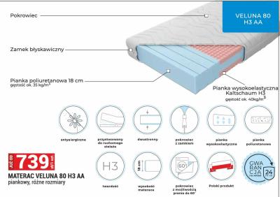 Materac VELUNA 80 H3 AA piankowy, różne rozmiary promocja w Merkury Market