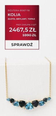 Kolia złoto, brylant, topaz B1067-118 promocja w Briju