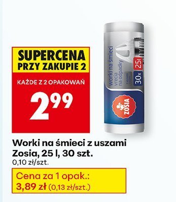 Worki na śmieci z uszami Zosia, 25 l, 30 szt. promocja w Biedronka