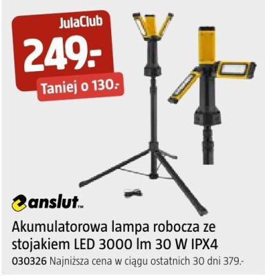 Akumulatorowa lampa robocza ze stojakiem LED 3000 lm 30 W IPX4 Anslut promocja w Jula