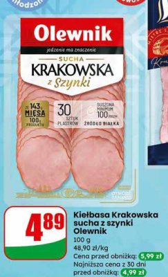 Kiełbasa Krakowska sucha z szynki Olewnik promocja w Dino
