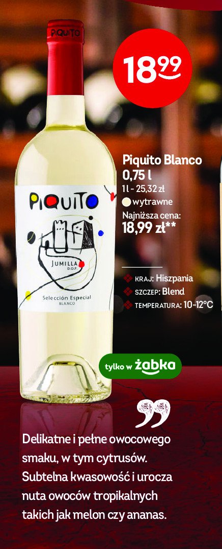 Wino wytrawne blanco Piquito promocja w Żabka