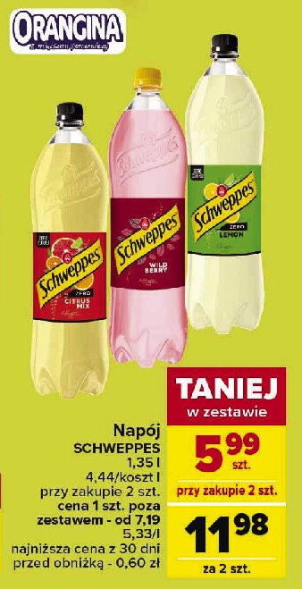 Napój lemon zero Schweppes promocja w Carrefour Market