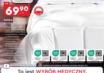 Kołdra Antibacterial 220x200 cm promocja w Biedronka