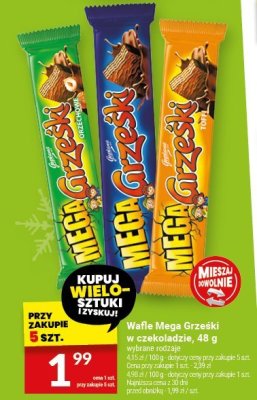 Wafle Mega Grzeski w czekoladzie, 48 g promocja w Twój Market
