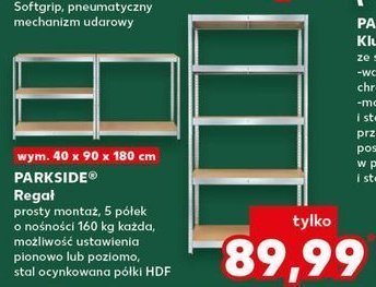 Regał 5 półek 90 x 180 x 40 cm Parkside promocja